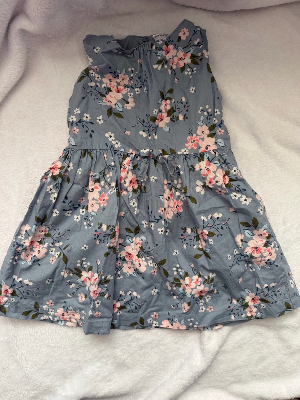 Carter's Dusty Blue Floral Sleeveless Sundress Dress with Pink Flowers